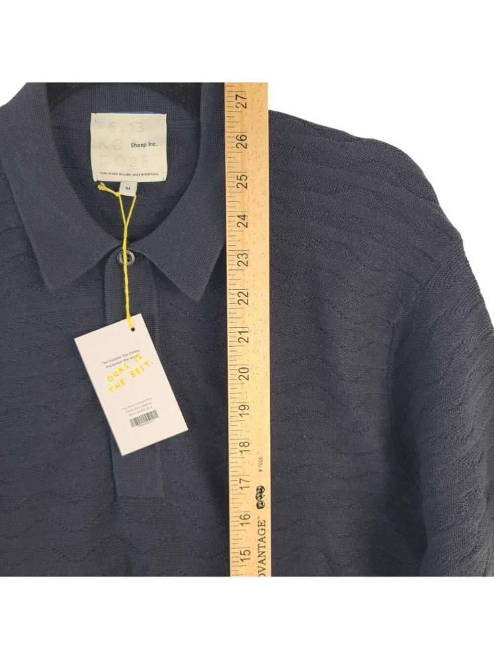 NEW Sheep Inc. Pacific Blue Wave Textured Polo Shirt 100% Merino Wool Sz M - Picture 7 of 8